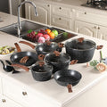 MAISON ARTS Kitchen Cookware Sets Nonstick 12 Piece Pots and Pans Set Non Stick Granite Coated Cooking for Induction Oven Stovetop