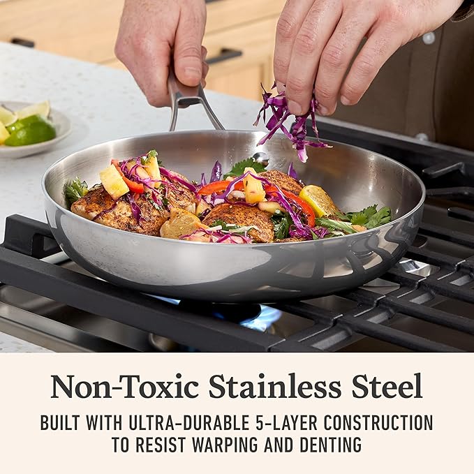 Calphalon Premier Polished 5-Ply Stainless Steel Cookware w/Turbo Heat Tech 10 Fry Pan Induction Oven Safe 500F PFOA Free Polished Stainless Silver