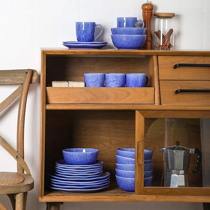 Stone Lain Constance Porcelain16 Piece Dinnerware Set Home Kitchen Dish Set with Dinner Plates Salad Plates Bowls &amp Mugs - Service for 4 Blue