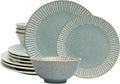 Bzyoo 12-Piece Reactive Blue Ceramic Dinnerware Set Bali Breeze Blue Elegant Table Setting for Every Occasion - Microwave &amp Dishwasher Safe Stackable