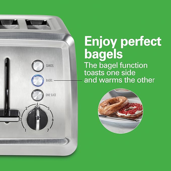 Hamilton Beach 4 Slice Toaster with Extra-Wide Slots Bagel Setting Toast Boost Slide-Out Crumb Tray Auto-Shutoff &amp Cancel Button Stainless Steel (24798)