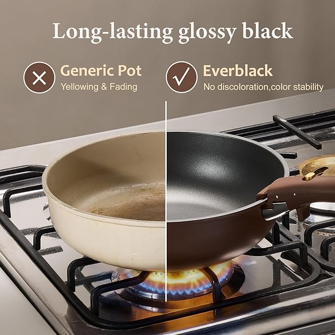 CAROTE 21pcs Pots and Pans Set Nonstick Cookware Set Detachable Handle Induction Kitchen Cookware Sets Non Stick with Removable Handle RV Cookware Set Oven Safe Brown