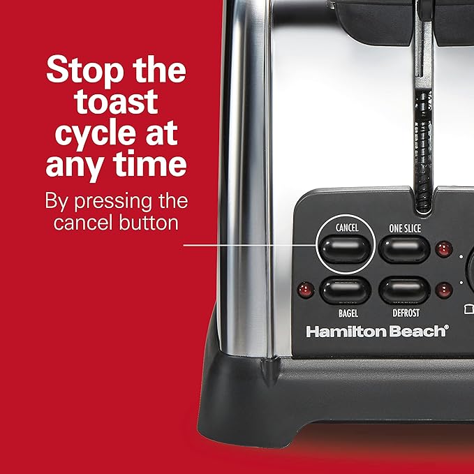 Hamilton Beach Retro Toaster with Wide Slots Sure-Toast Technology Bagel &amp Defrost Settings Auto Boost to Lift Smaller Breads 2 Slice Polished Stainless Steel (22782)