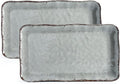 LEHAHA Melamine Crackled Rustic Serving Platter Set of 2 Farmhouse Large Rectangle Trays for Food Entertaining and Party Use 17.5x 10 Grey
