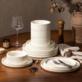 GBHOME Stoneware Dinnerware Sets for 4 12 Pieces Ceramic Ribbed Plates and Bowls Set Reactive Glaze Stackable Plate Sets Scratch Resistant Dishes Microwave &amp Dishwasher Safe Beige