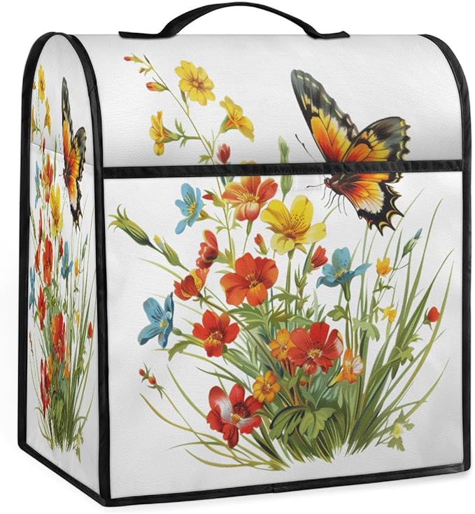 cfpolar Kitchen Aid Mixer Cover Compatible with 6-8 Quarts Flower Butterfly Floral Animal Stand Mixer Cover Kitchen Aid Mixers Accessories Appliance Organizer Bag Dust Covers with Zipper Pocket