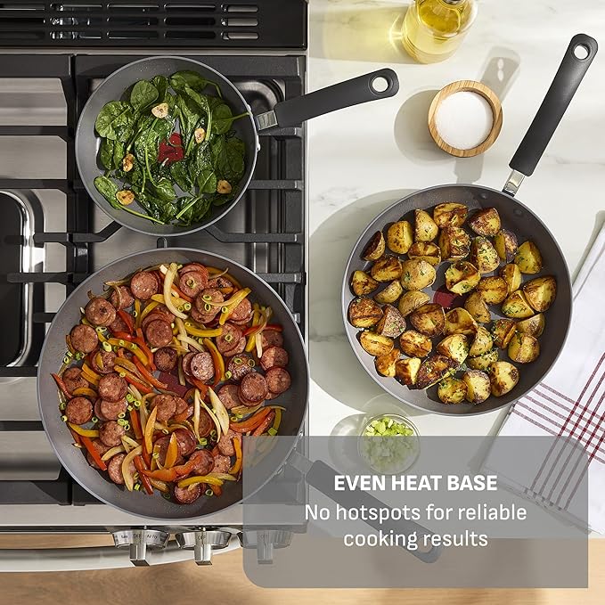 T-Fal Ultimate Hard Anodized Nonstick 10 Piece Cookware Set Oven Safe Up to 400°F Dishwasher Safe Pots and Pans Set Includes Frying Pans Saucepan Stockpot Cooking Utensils Grey
