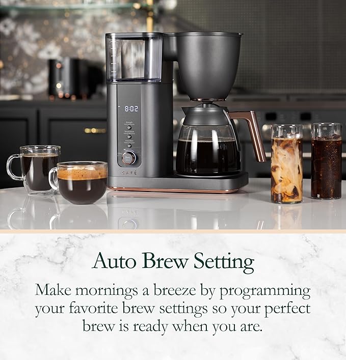 Café Specialty Drip Coffee Maker 10-Cup Glass Carafe WiFi Connected Smart Voice-to-Brew Includes Reusable Filter Basket &amp Grounds Scooper Barista-Quality Brew SCA Certified Matte Black