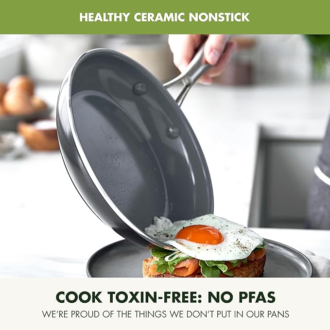 GreenPan 17 Piece Nonstick Swift Cookware Set Ceramic PFAS-Free Pots &amp Pans with Lids Dishwasher &amp Oven/Broiler Safe to 600F Kitchen Cooking Set Sauce Saute Stock Griddle Frying Pans