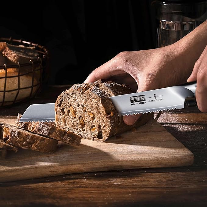HOSHANHO Bread Knife 10 inch Japanese High Carbon Stainless Steel Serrated Bread Knives Professional Bread Cutting Knife for Homemade Bread