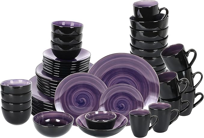 Stoneware Sonoma 56pc Dinnerware Set Black + Speckled Spin Wash Purple