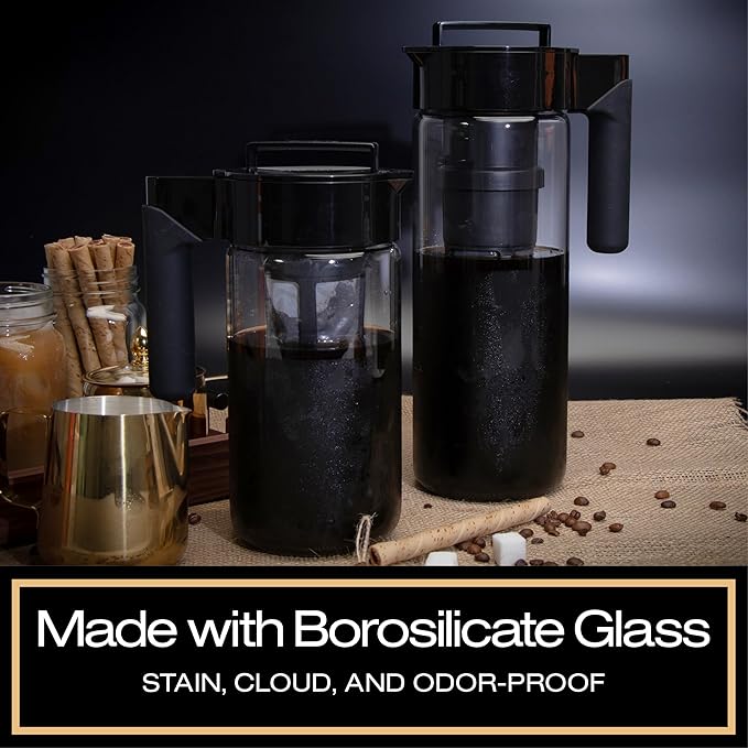 Takeya Glass Cold Brew Coffee Maker for Iced Coffee Airtight Pitcher Premium Quality 1 Quart Black Lid and Handle
