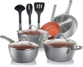 NutriChef 11 Pc Nonstick Cookware - PTFE/PFOA/PFOS Free Kitchenware Pots &amp Pans Set with Saucepan Frying Pans Cooking Pots Lids Utensils Gray