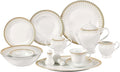 Lorren Home Trends 57-Piece Porcelain Dinnerware Set with Rain Drop Border Service for 8 Gold