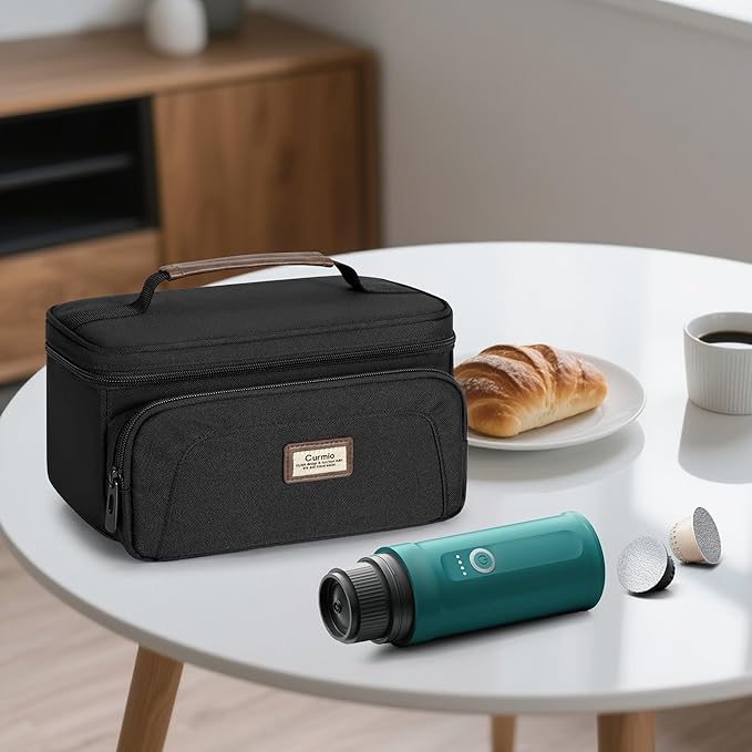 CURMIO Carrying Case Compatible with OutIn Nano Portable Electric Espresso Machine Camping Coffee Maker Travel Bag with Pockets for Capsules and Accessories Black