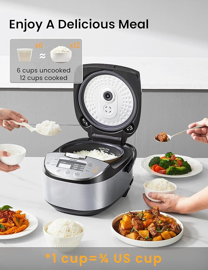COMFEE' Rice Cooker 12 Cups Cooked/6 Cups Uncooked Portable Non-Stick Rice Maker Japanese Rice Cooker with Fuzzy Logic Technology 24-Hour Timer Delay 11 Presets Steamer Fast Cooker Grain Cooker