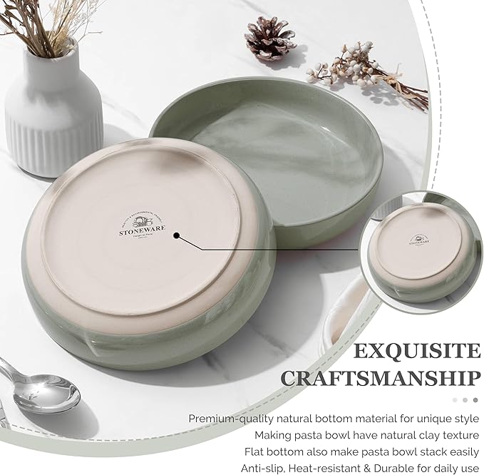HaWare Dinnerware Sets 28 Pieces Stoneware Plates and Bowls Set Ceramic Dish Set for Home Restaurant Chip and Scratch Resistant Microwave &amp Dishwasher Safe Speckled Asparagus Green