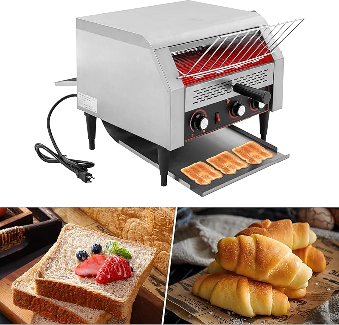 Commercial Conveyor Toaster 450 Slices/Hour 2400W Commercial Stainless Steel Toasters CommercialToaster Conveyor with Crumb Tray IndustrialToaster for Baking Toast Sandwiches