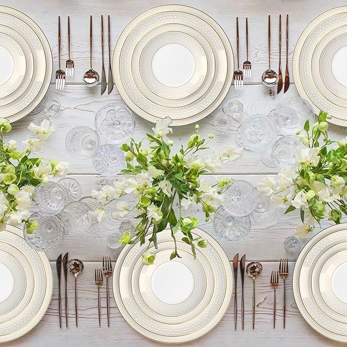 gold trim dinnerware set service for 4 16 pieces porcelain dishes set ceramic plate sets for dinner party anniversary brunch banquet