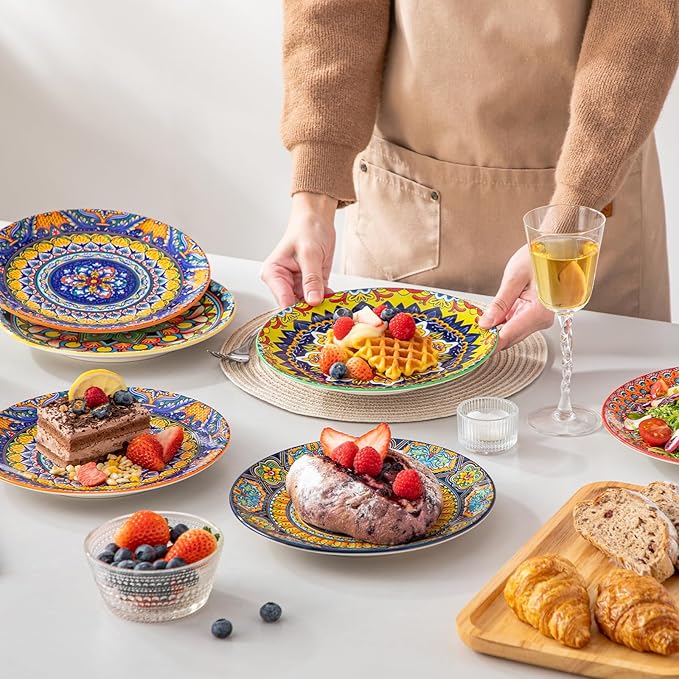 vancasso Colorful Dessert Plates Set of 6 8.5 Inch Ceramic Salad Plates Boho Small Dinner Plates Bohemian Printed Kitchen Plate for Breakfast Microwave &amp Dishwasher Safe Dishes Series KRVI