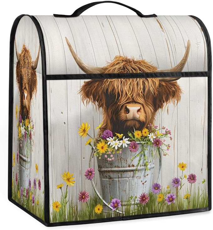 Kitchen Aid Mixer Cover Flower Cute Cow Highland Stand Mixer Cover Compatible with 6-8 Quarts Stand Mixers Dust Covers with Zipper Pocket Foldable Washable Kitchen Aid Organizer Bag