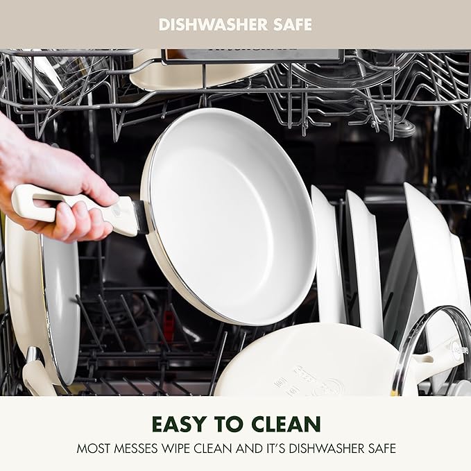 GreenPan Dover Healthy Ceramic Nonstick 12 Piece Cookware Pots and Pans Set PFAS-Free Dishwasher Safe Comfort Grip Handle Cream White