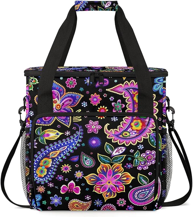 Paisley Floral Boho Travel Coffee Maker Carrying Bag Large Organizer Storage Tote Bag Insulated Reusable Cooler Grocery Bags