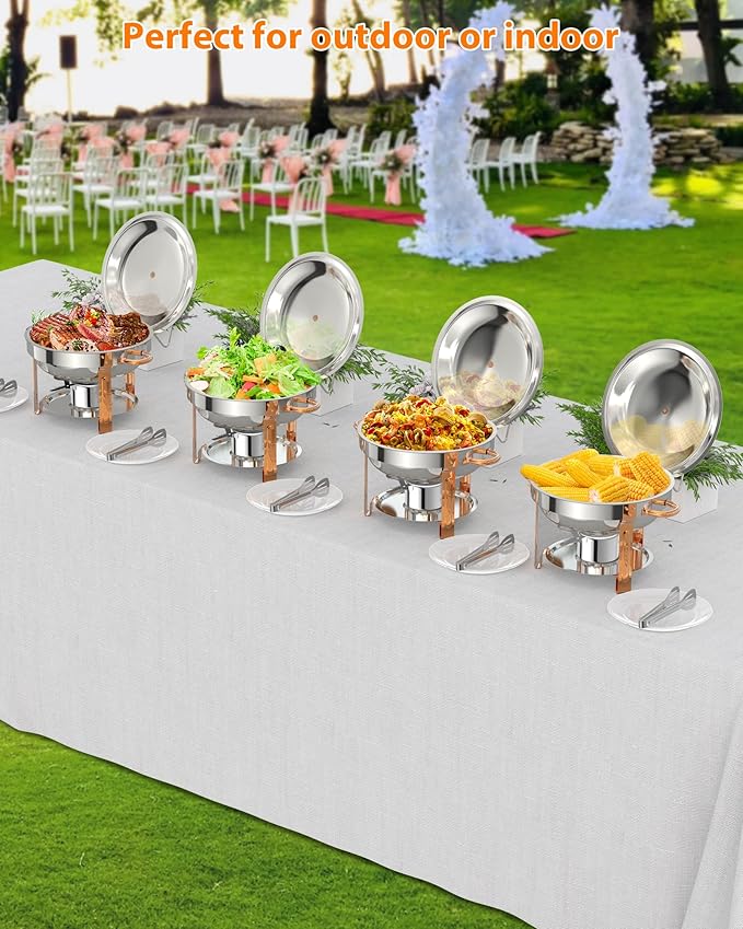 Superior 5QT Round Stainless Steel Chafing Dishes Buffet Set – Glass Lids Spoon &amp Tweezers Food Warmer Server for Catering &amp Events Rose Gold – 6-Pack 6-Piece Set