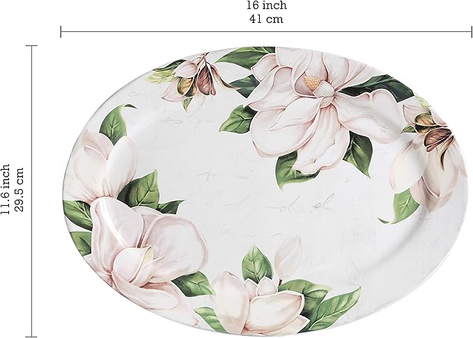 Bico Magnolia Floral Ceramic 16 inch Oval Platter Microwave &amp Dishwasher Safe