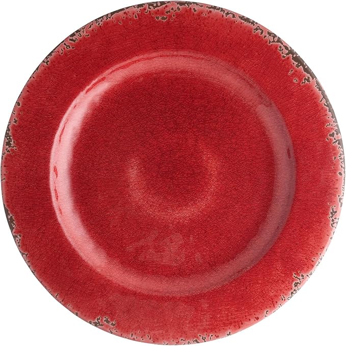 Supreme Housewares 12-Piece Melamine Dinnerware Set Includes Dinner Plates Salad Plates Bowls Service for 4. (Crackle Red)