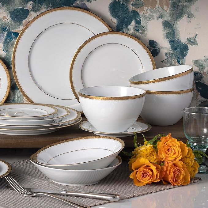 Noritake Charlotta Gold 30-Piece Dinnerware Set Service for 6