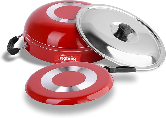 Sumeet Ruby Aluminium Dosa Tawa Kadhai With Lid 1.5 L 1 Dosa Tawa1 Kadhai With Lid (Red)