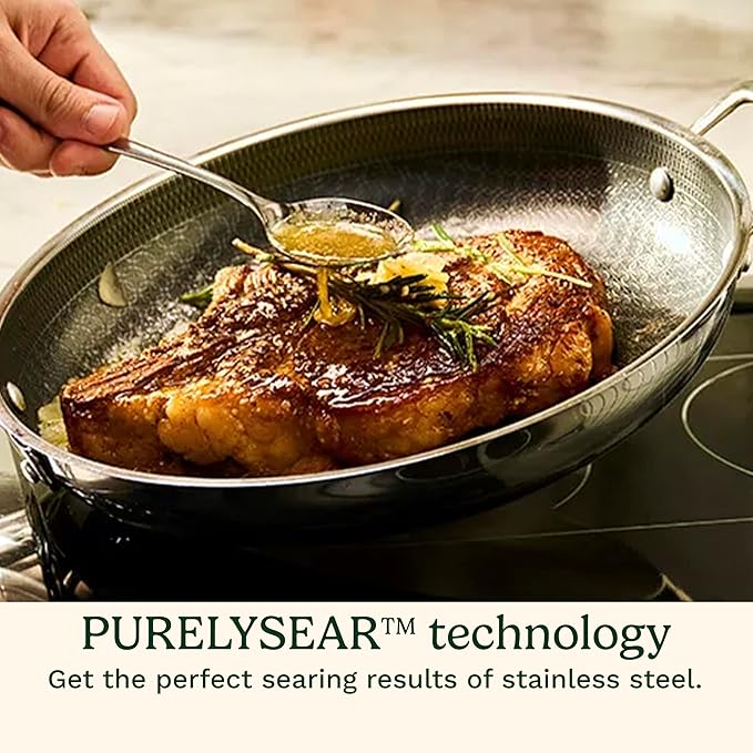 Cuisinart FusionPlus Hybrid Nonstick Stainless Steel Cookware Set 4-Piece Skillet Cooking Set with PFAS-Free PURELYSEAR Ceramic Non Stick Technology Scratch Proof Cool Grip Handles Dishwasher Safe
