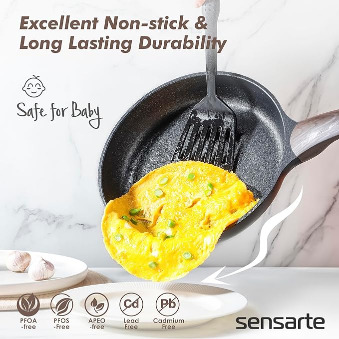 SENSARTE 26 Pcs Pots and Pans Set NonstickKitchen Cooking Set1.5 Quart Nonstick Sauce Pan with LidNon stick Saucier Pan Induction Comptable PFOA Free