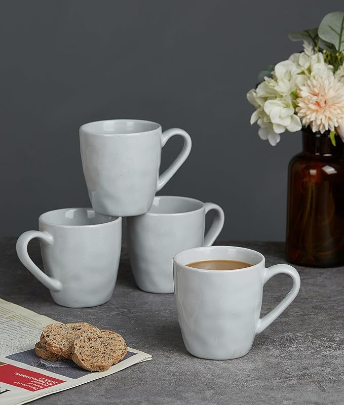 Famiware Mars Plates and Bowls Set for 4 4-Piece 14 oz Coffee Mug 16-Piece Stoneware Dinnerware Sets Light Gray