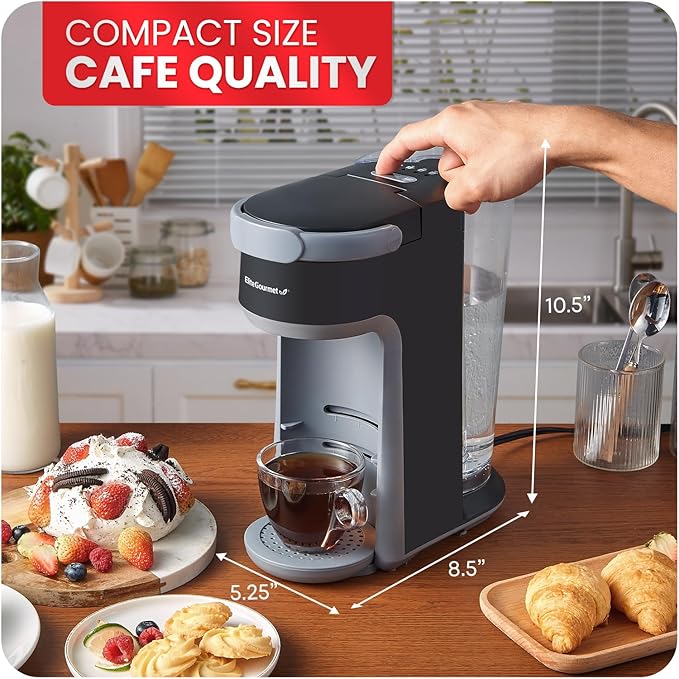 Elite Gourmet EHC323X Rapid Brew Technology 2-in-1 Capsule Coffee Maker 6~12oz Brewing Capacity K-Cups and Grounds Adjustable Mug Height Reusable Filter Black