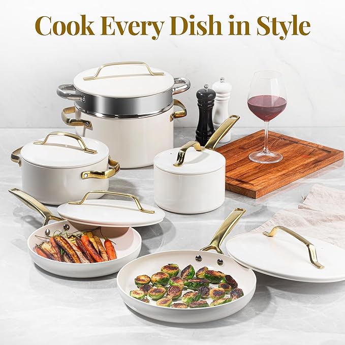 Gotham Steel 11 Pc Ceramic Pots and Pans Set Non Stick Kitchen Cookware Sets Ceramic Cookware Set Non Toxic Cookware Set Dishwasher Safe