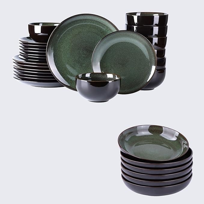 LERATIO Ceramic Dinnerware Sets for 8with pasta bowlsHandmade Reactive Glaze Dishes SetChip Resistant and Scratch Resistant | Oven&ampDishwasher &amp Microwave Safe-Blue(30PCS)