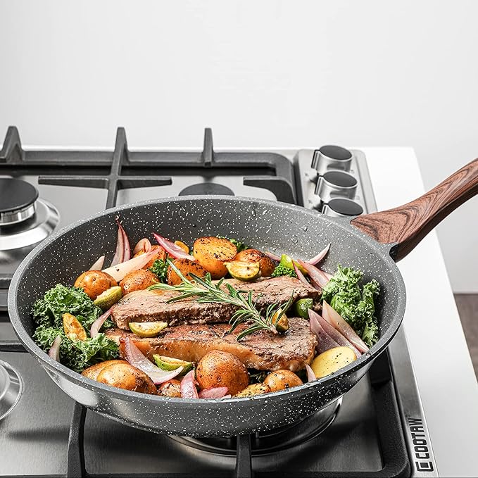 SENSARTE Nonstick Cookware Set Swiss Granite Coating Omelette Pan Set 9.5+11+12.5 Inch Saucepan with Lid Set 1.5QT + 2.5QT Induction Compatible PFOA Free