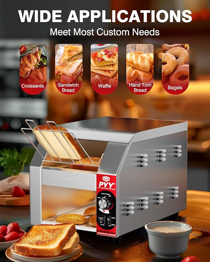 PYY Commercial Conveyor Toaster - 200 Slices/Hour Upgrade Electric Industrial Belt Toasters Heavy Duty Stainless Steel Tostadora Transportadora for Bun Bagel Bread Waffle Restaurant Buffet