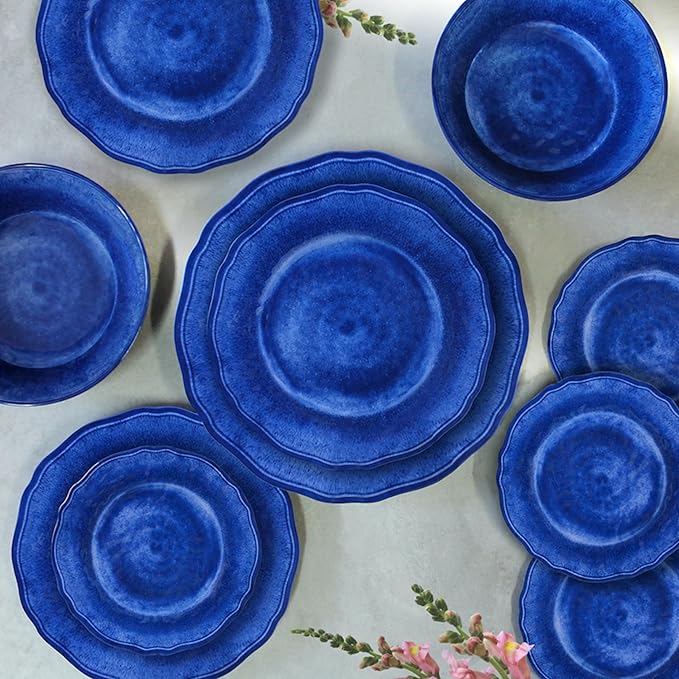 Le Cadeaux 12 Piece Luxury Melamine Dinnerware Set Service for 4 (Campania Blue)