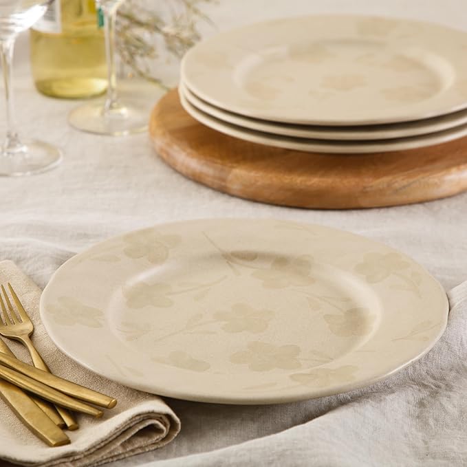 Bloomhouse - 2 Time Oprah's Favorite Things - Made in Portugal Hand Painted 10.8 Inch Dinner Plates Set of 4 - Porto Petals Floral Dish Set - Lilly Cream