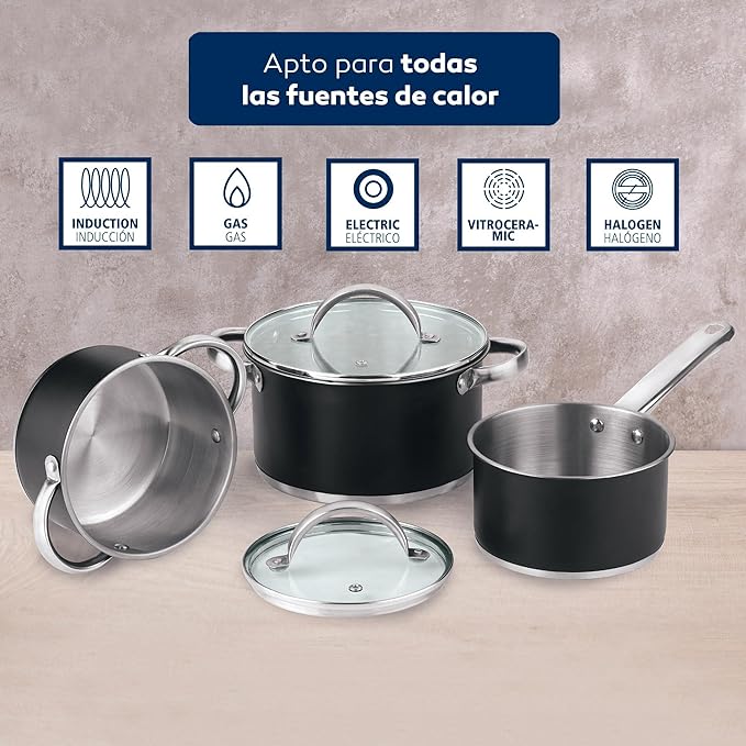 5pc Ø16Ø20Ø24 Cookware Set with Lids + Set of Frying Pans Ø20Ø24Ø28Ø30 Cast Aluminium San Ignacio