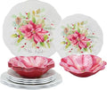 UPware 12 Piece Joyful Holiday Melamine Dinnerware Sets Outdoor Dishes Set Plates and Bowls Sets Christmas Decorations Service for 4 Red