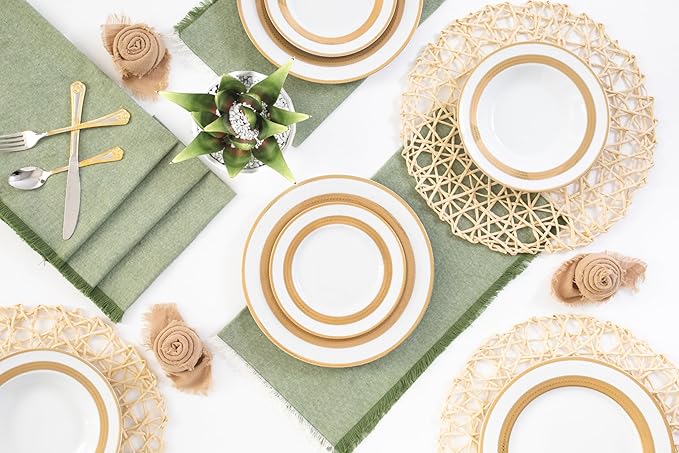 Porcelain Dinnerware Set for 4-12 Piece Luxurious Dish Set - White with Gold Rope Design - Kitchen Set for Everyday Dishes or Formal Occasions (Rope Gold)