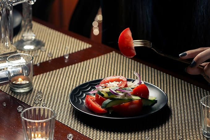 Nomnu Spiderweb Dinnerware Set (12 Pieces) - 4 Dinner Plates 4 Salad Plates 4 Bowls - Black Matte Porcelain Goth Dinnerware Set - Halloween Spooky Creepy Dishes Gothic Gifts