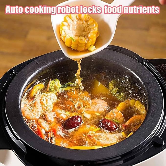 2000W Automatic Cooking Machine 6 L Electric Cooking Wok Fried Rice Machine One-Click Start 3 Speed Adjustable 360° Automatic Rotation for Stir Frying Stewing Cooking