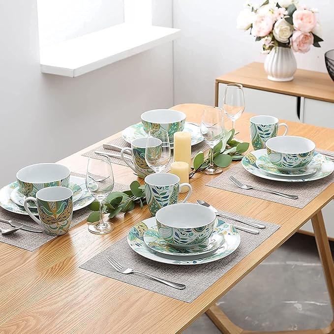 Porcelain Dinnerware Sets Plates and Bowls Sets 32-Piece Porcelain Ceramic Tableware Dinner Set with Dinner Plate Dessert Plate Cereal Bow