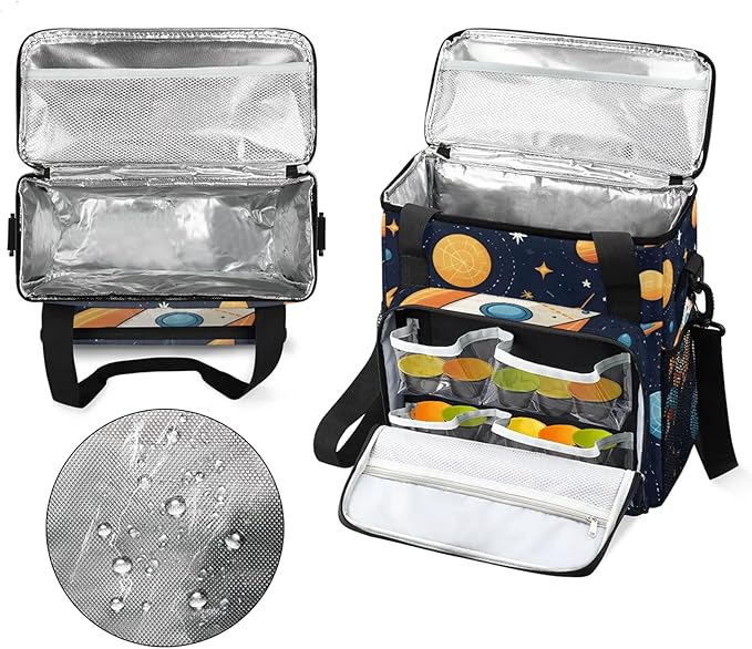 Space Rocket Galaxy Travel Coffee Maker Carrying Bag Large Organizer Storage Tote Bag Insulated Reusable Cooler Grocery Bags