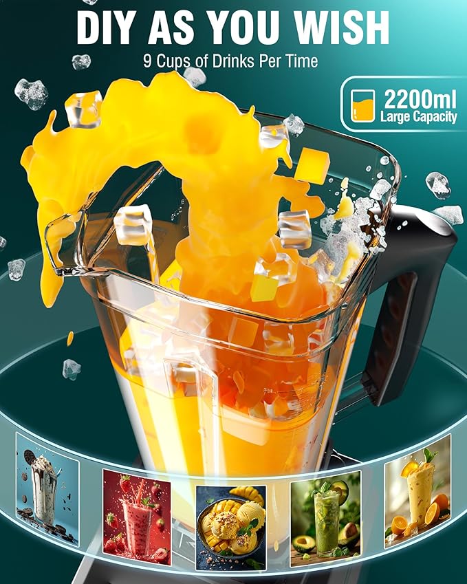 WantJoin Professional Blender Countertop BlenderBlender for kitchen Max 1800W High Power Home and Commercial Blender with Timer Smoothie Maker 2200ml for Crushing Ice Frozen Dessert (Grey)